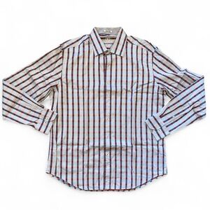 Bugatchi Men's Red and Blue Long Sleeve Button Down Plaid Shirt NWOT